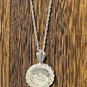 Sterling Silver Guardian Angel Coin  Necklace